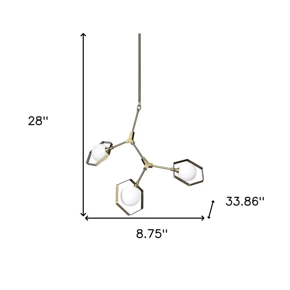 Champagne Unique Statement Three Light Metal and Glass Dimmable Chandelier With White Shades HomeRoots