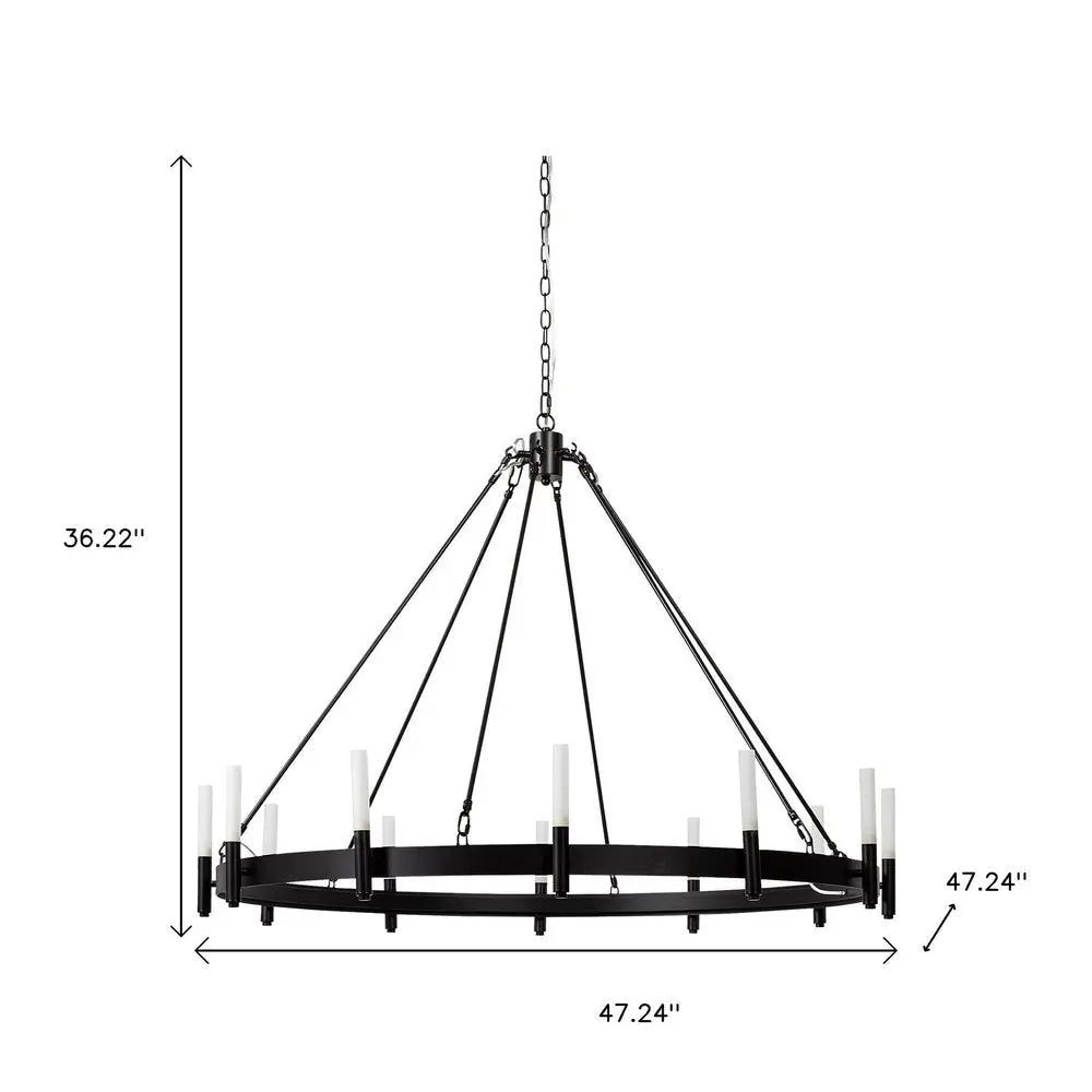 Black Candle Style Twelve Light Glass Dimmable Chandelier HomeRoots