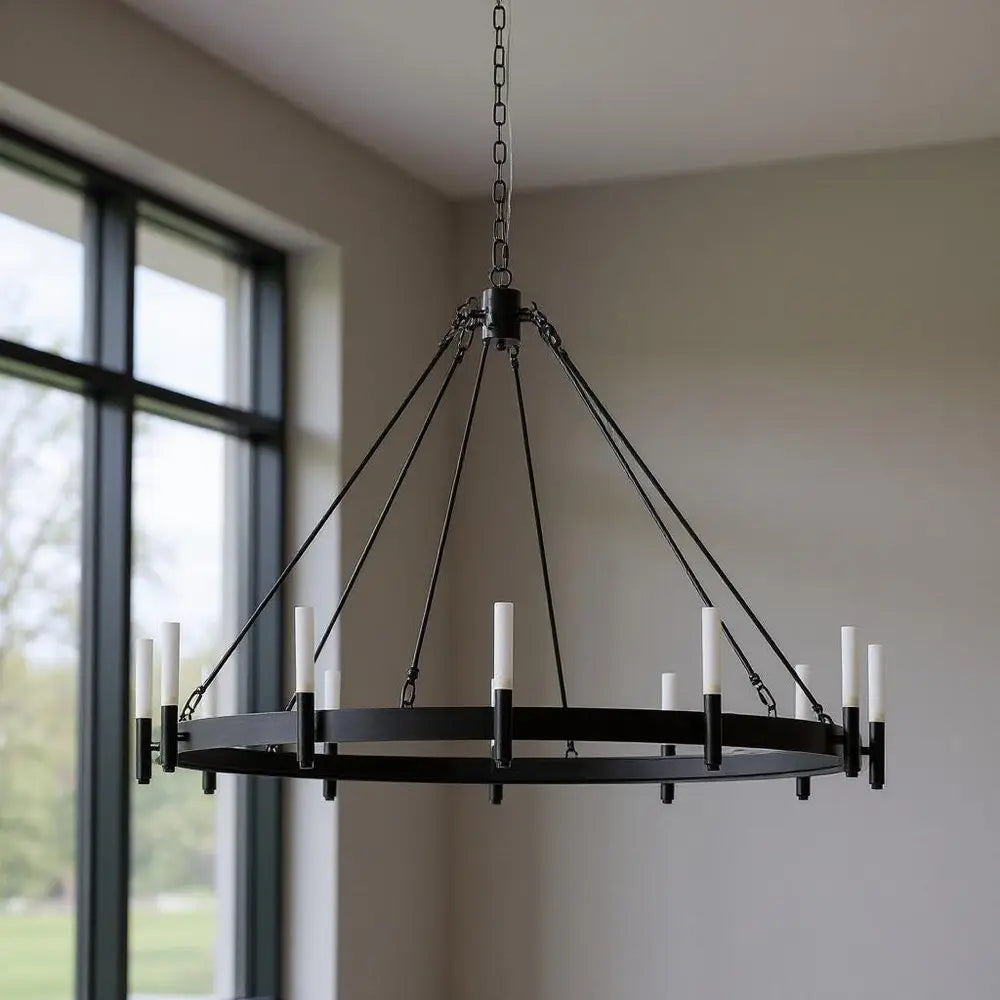Black Candle Style Twelve Light Glass Dimmable Chandelier HomeRoots