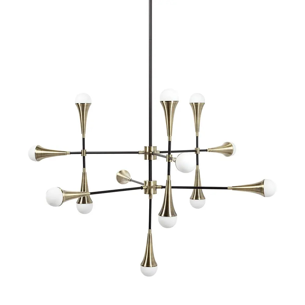 Gold And Black Sputnik Multi Light Metal and Glass Dimmable Chandelier HomeRoots