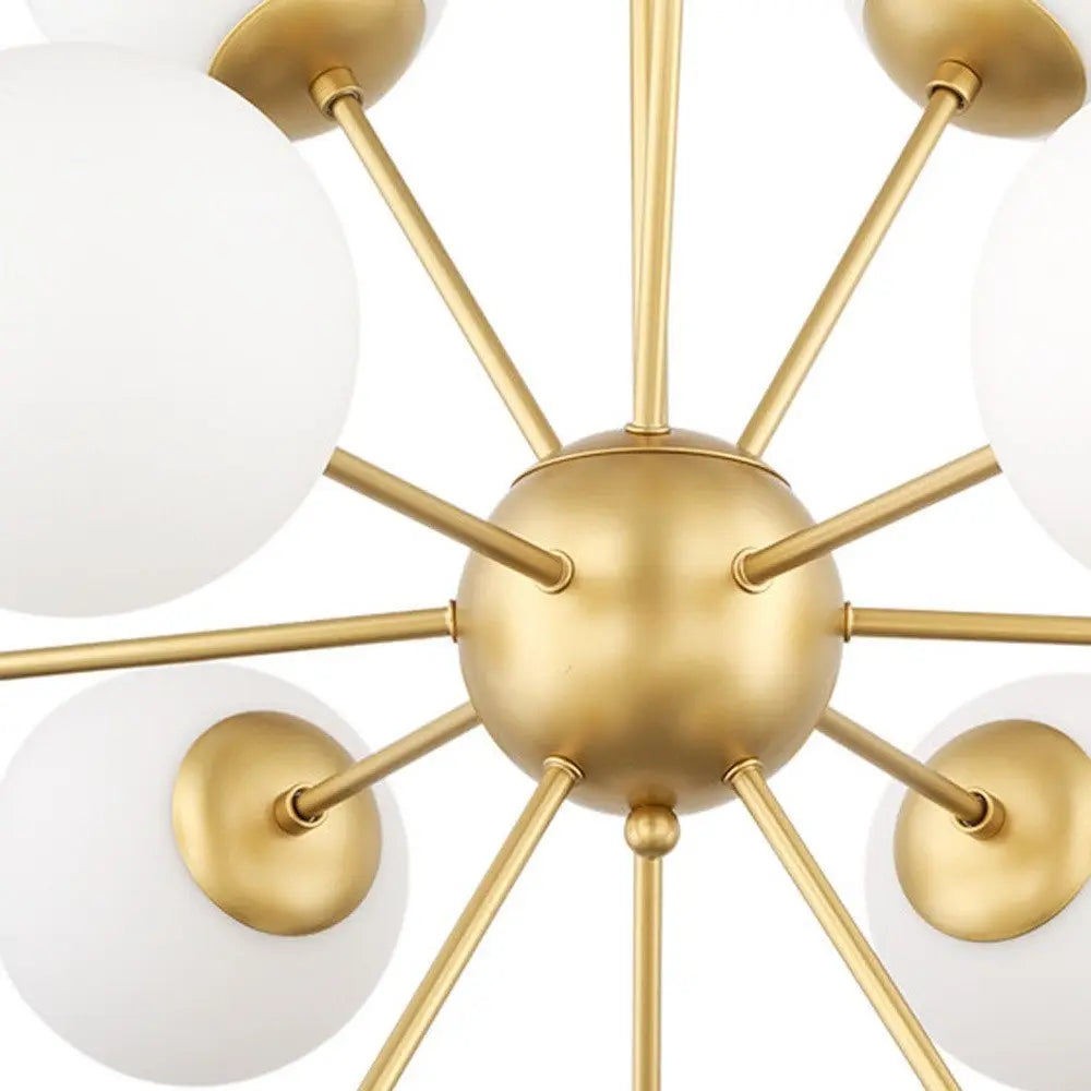 Gold Sputnik Eleven Light Frosted Metal and Glass Dimmable Chandelier With White Shades HomeRoots