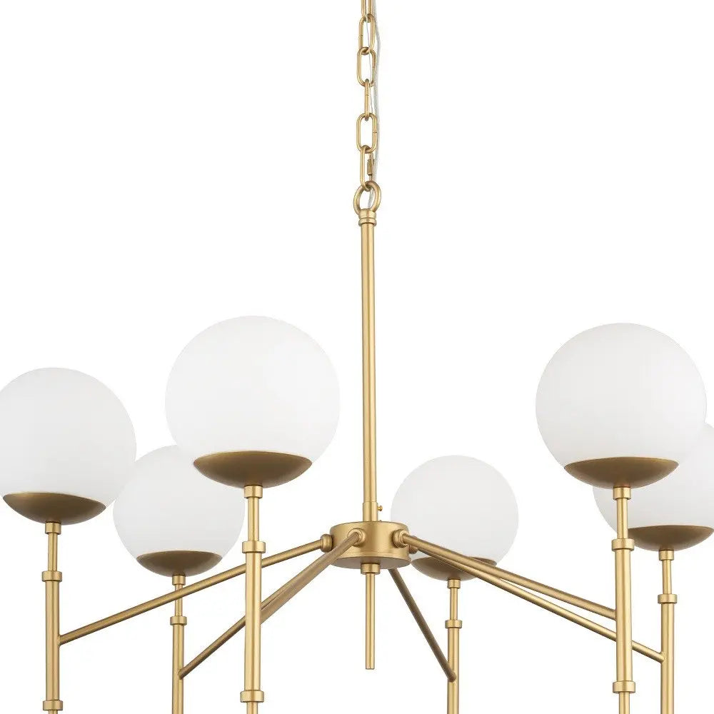 Gold Sputnik Six Light Frosted Metal and Glass Dimmable Chandelier With White Shades HomeRoots