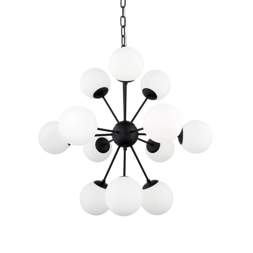 Black Sputnik Multi Light Frosted Metal and Glass Dimmable Chandelier With White Shades HomeRoots