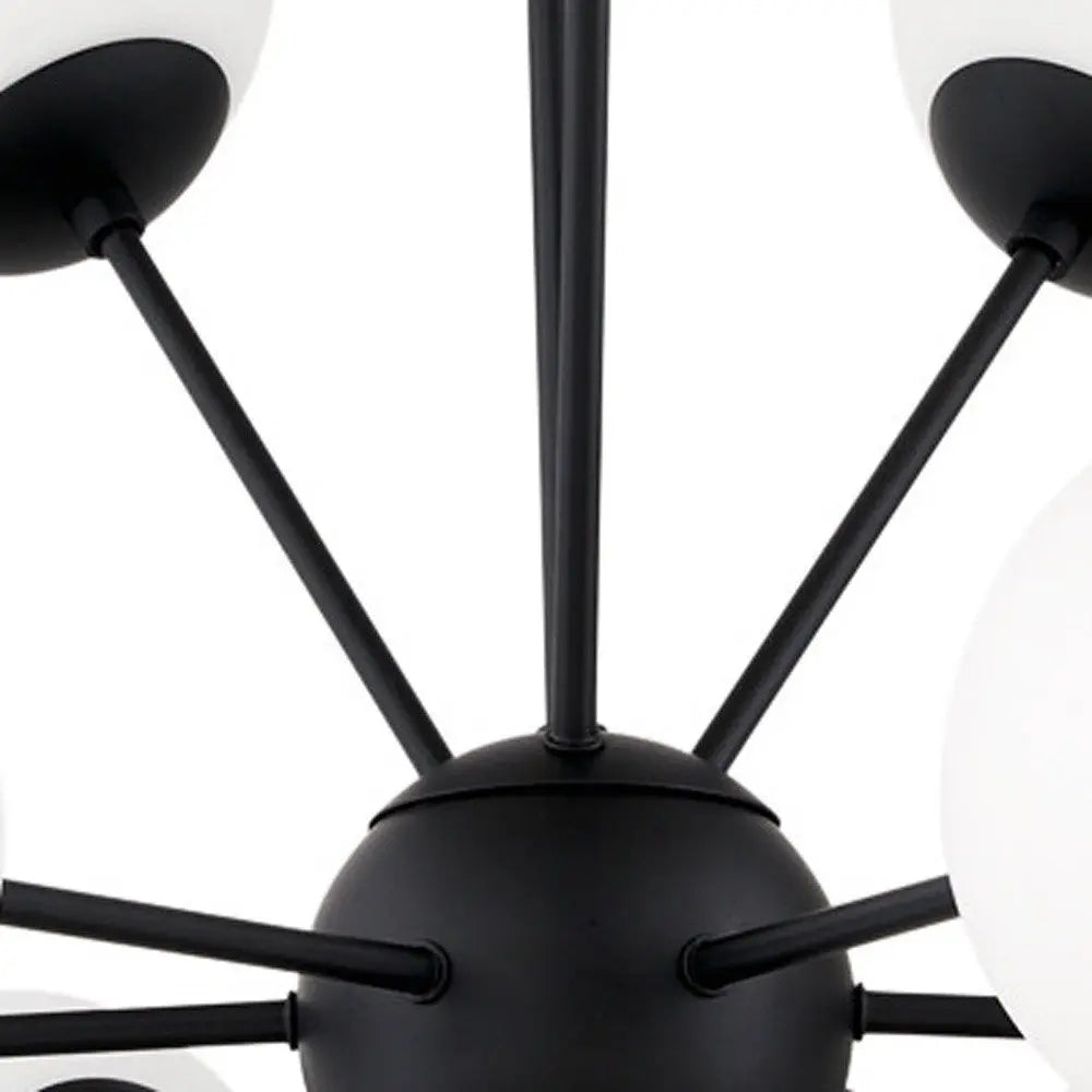 Black Sputnik Multi Light Frosted Metal and Glass Dimmable Chandelier With White Shades HomeRoots