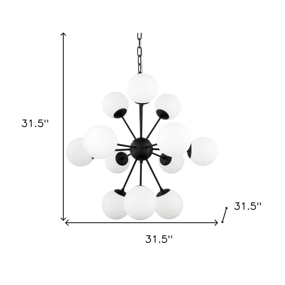Black Sputnik Multi Light Frosted Metal and Glass Dimmable Chandelier With White Shades HomeRoots