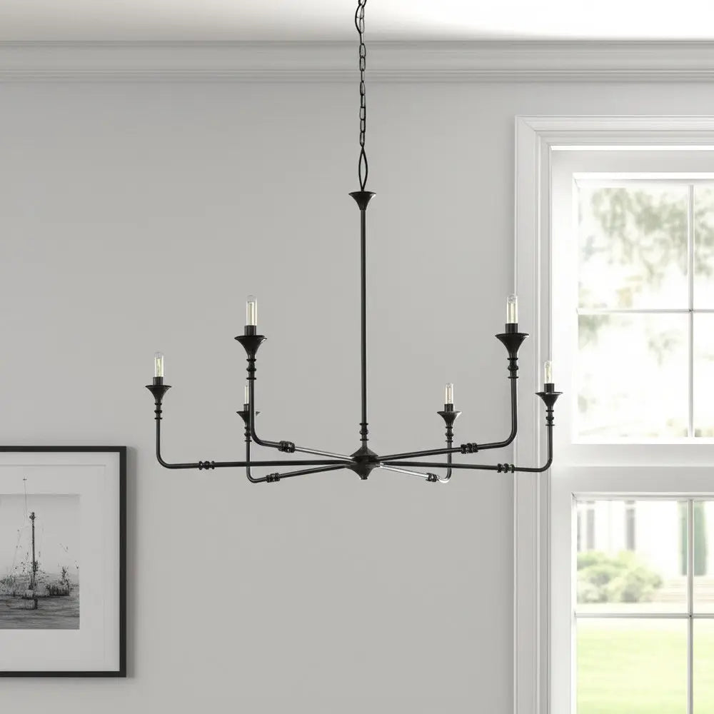 Black Candle Style Six Light Metal Dimmable Chandelier HomeRoots