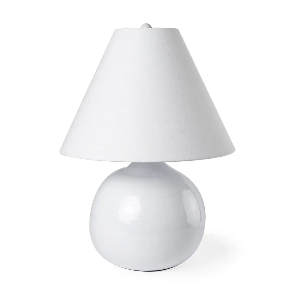 11" White Ceramic Round Bedside Lamp With White Bell Shade HomeRoots
