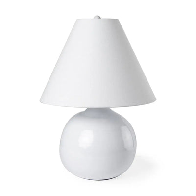 11" White Ceramic Round Bedside Lamp With White Bell Shade HomeRoots