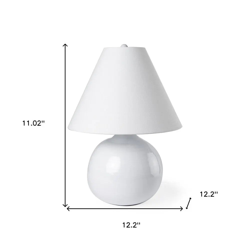 11" White Ceramic Round Bedside Lamp With White Bell Shade HomeRoots