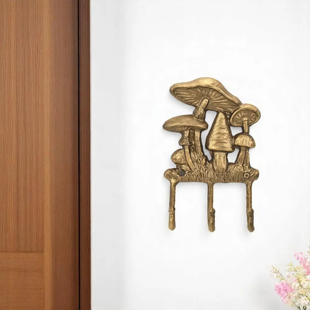 5" Antiqued Gold Cast Iron Mushroom Three Hook Wall Mount Coat Rack HomeRoots