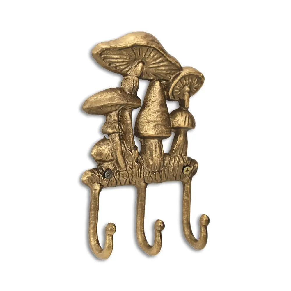 5" Antiqued Gold Cast Iron Mushroom Three Hook Wall Mount Coat Rack HomeRoots