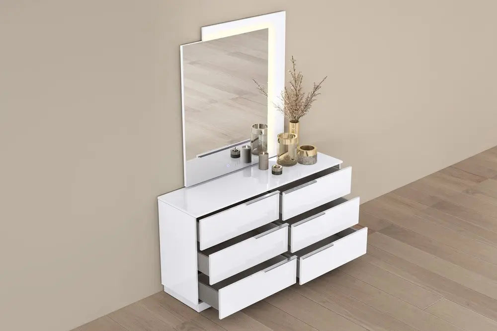 62" White Wood Six Drawer Double Dresser - NOBLE HOME INTERIORS