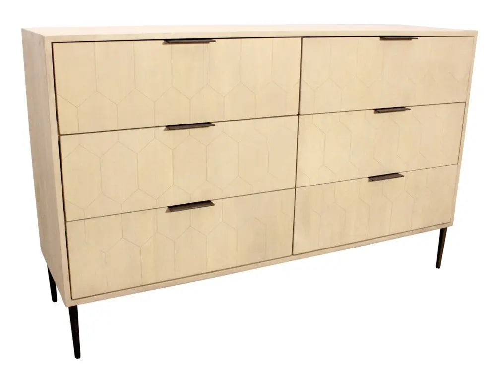 56" Natural Solid Wood Six Drawer Dresser HomeRoots