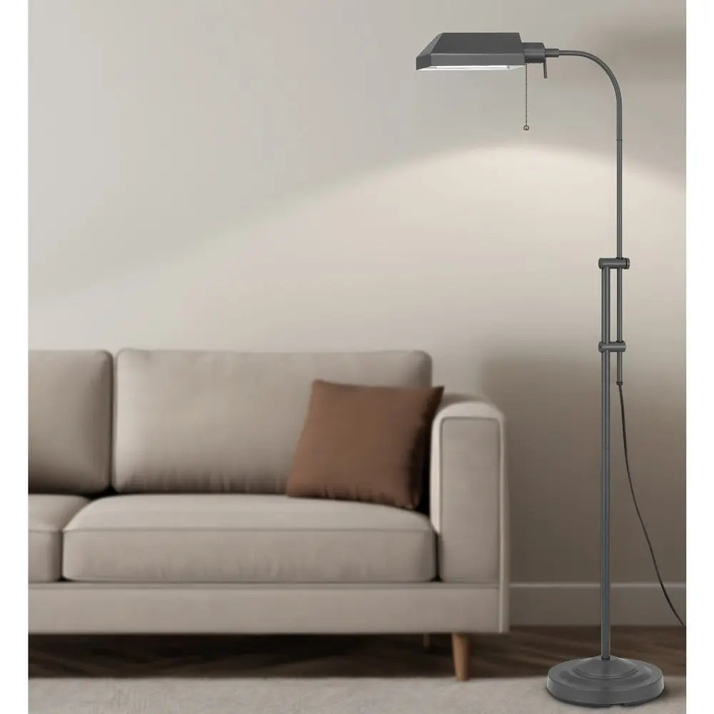 57" Gray Metal Adjustable Reading Floor Lamp With Gray Metal Shade HomeRoots