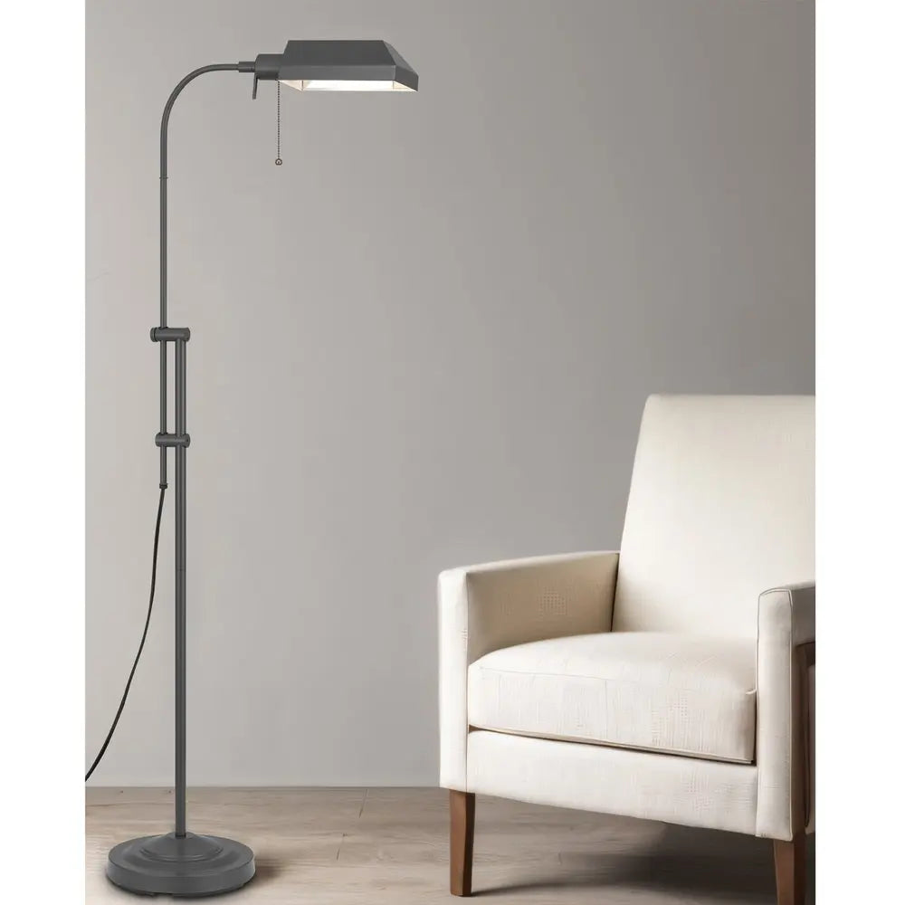 57" Gray Metal Adjustable Reading Floor Lamp With Gray Metal Shade HomeRoots