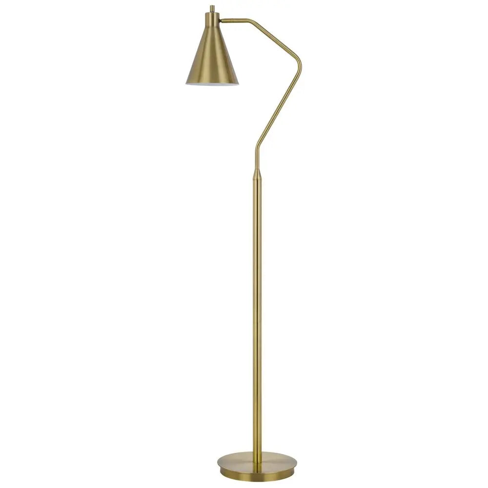 63" Antiqued Brass Metal Reading Floor Lamp With Antiqued Brass Metal Cone Shade HomeRoots
