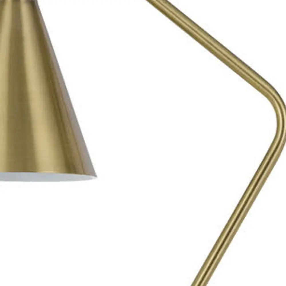 63" Antiqued Brass Metal Reading Floor Lamp With Antiqued Brass Metal Cone Shade HomeRoots