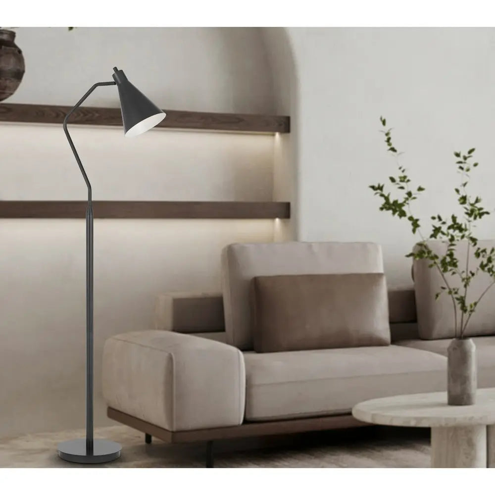 63" Gray Metal Reading Floor Lamp With Gray Metal Cone Shade HomeRoots