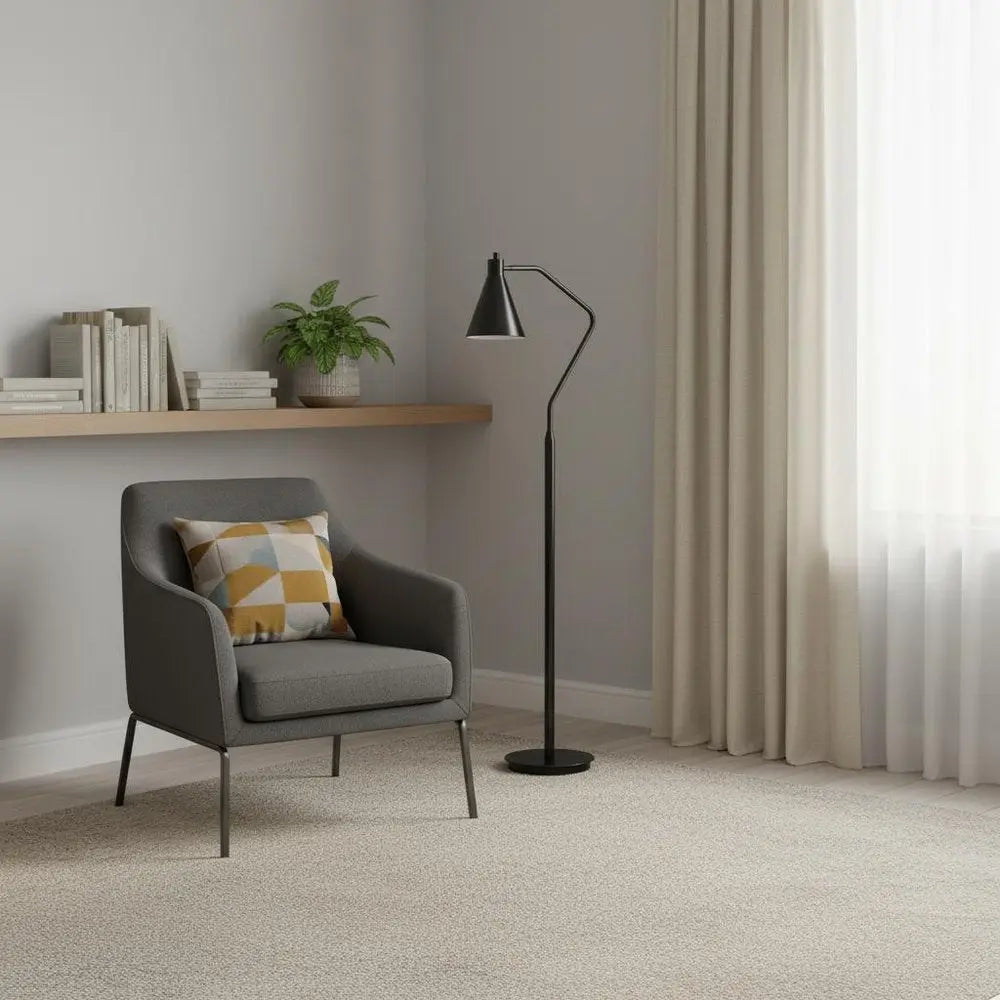 63" Gray Metal Reading Floor Lamp With Gray Metal Cone Shade HomeRoots