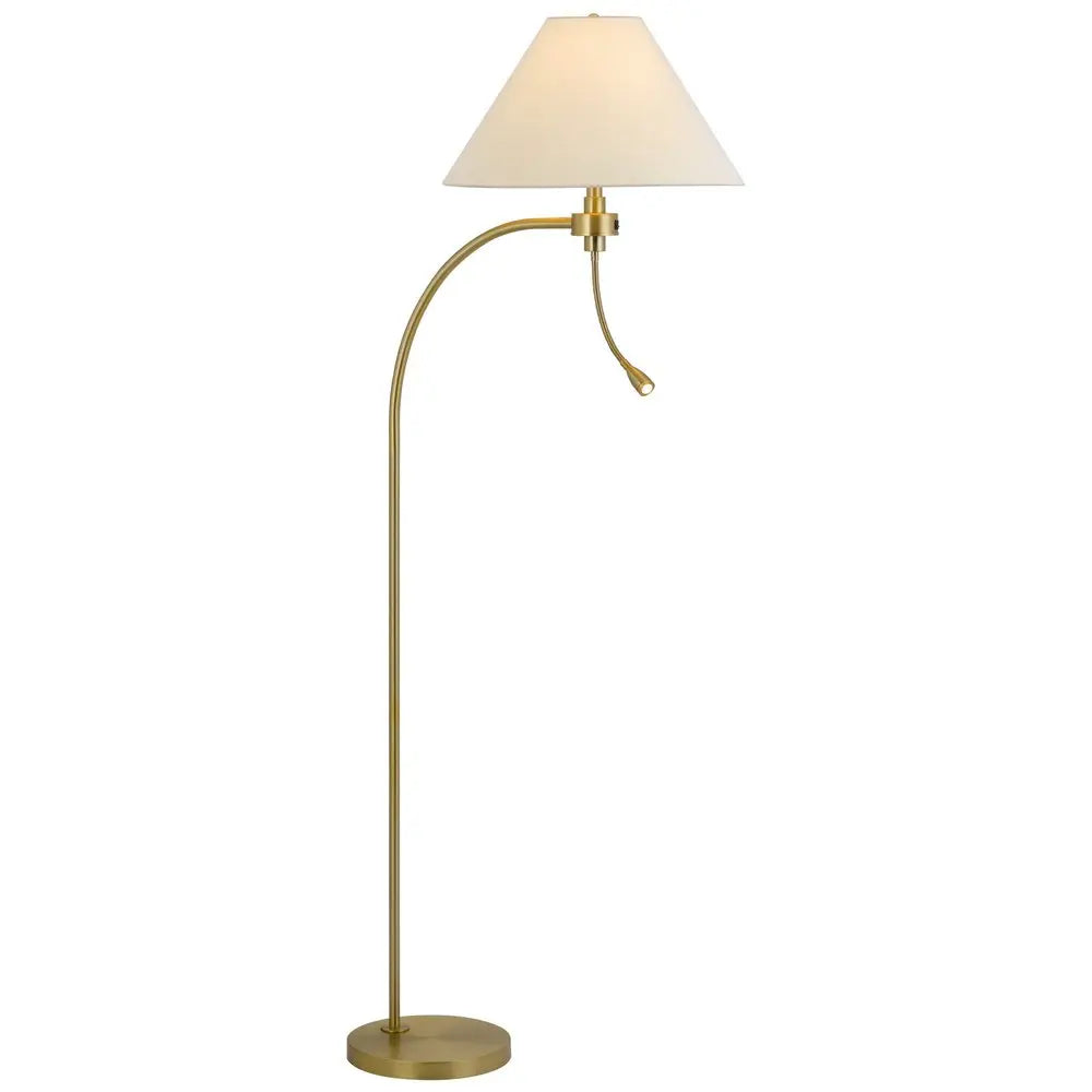 68" Antiqued Brass Metal Reading Floor Lamp With Off White Fabric Empire Shade HomeRoots