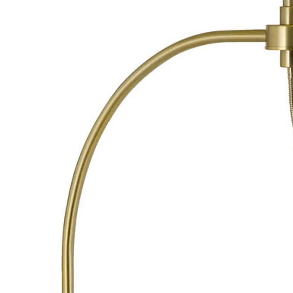 68" Antiqued Brass Metal Reading Floor Lamp With Off White Fabric Empire Shade HomeRoots