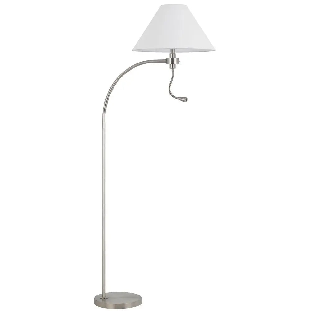 68" Nickel Metal Reading Floor Lamp With White Fabric Empire Shade HomeRoots