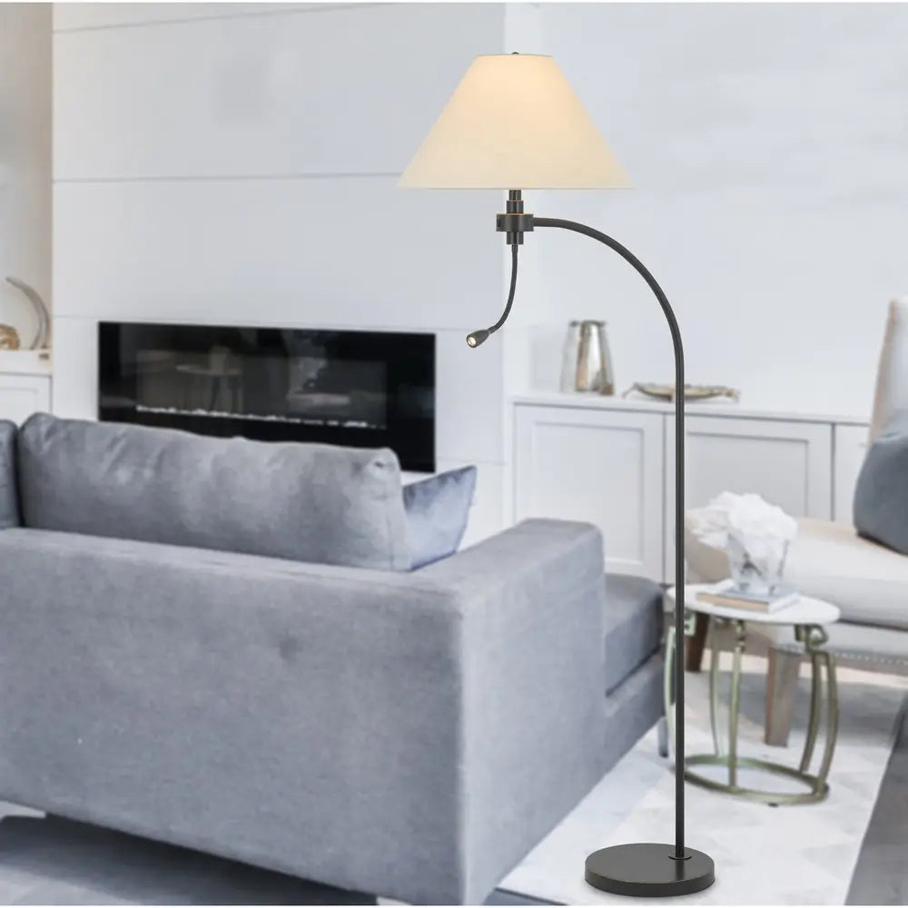 68" Bronze Metal Reading Floor Lamp With Off White Fabric Empire Shade HomeRoots