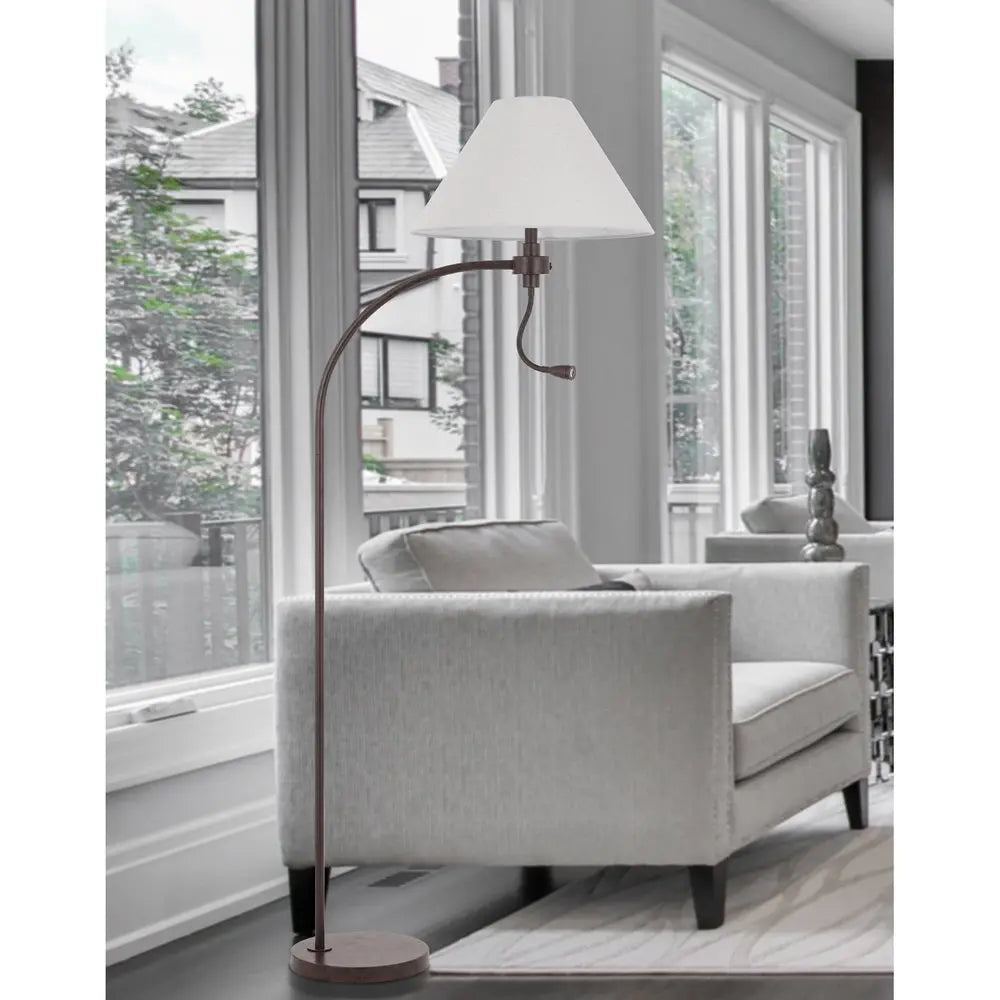 68" Rust Metal Reading Floor Lamp With Gray Fabric Empire Shade HomeRoots