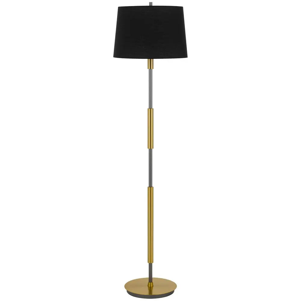 60" Antiqued Brass Metal Floor Lamp With Black Fabric Drum Shade HomeRoots