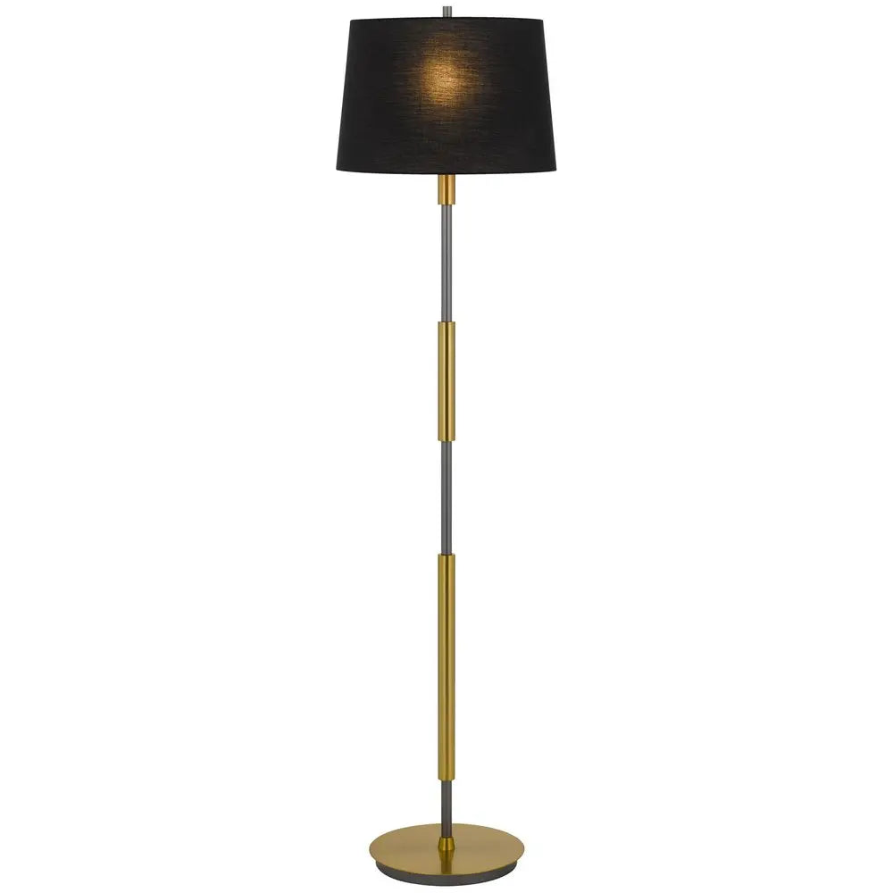 60" Antiqued Brass Metal Floor Lamp With Black Fabric Drum Shade HomeRoots