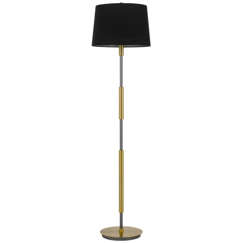 60" Antiqued Brass Metal Floor Lamp With Black Fabric Drum Shade HomeRoots