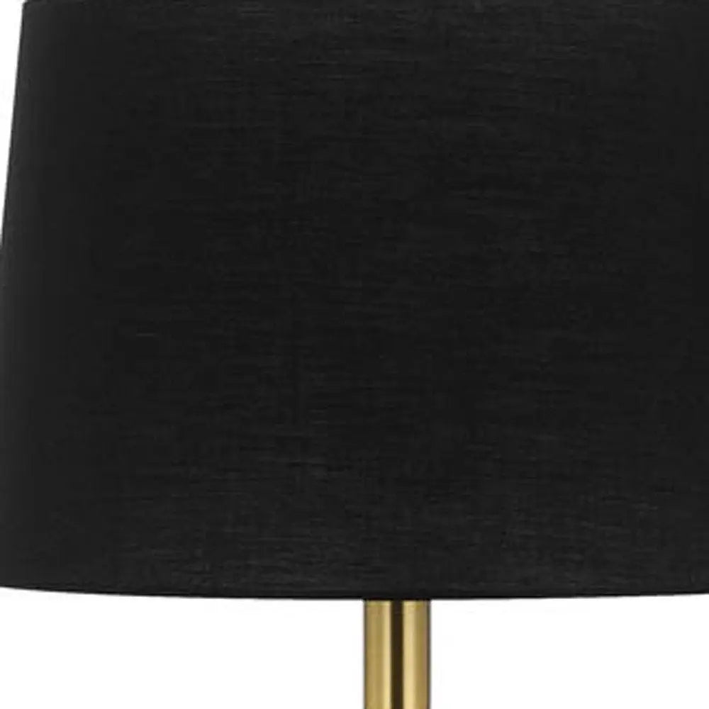 60" Antiqued Brass Metal Floor Lamp With Black Fabric Drum Shade HomeRoots