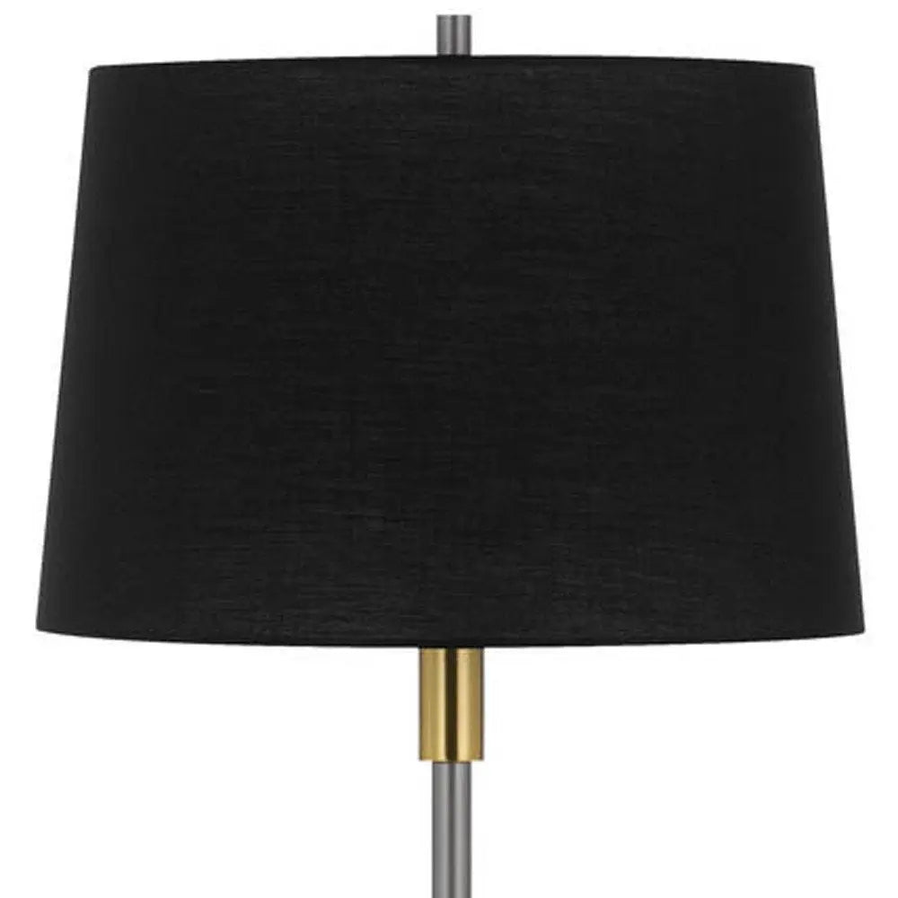 60" Antiqued Brass Metal Floor Lamp With Black Fabric Drum Shade HomeRoots
