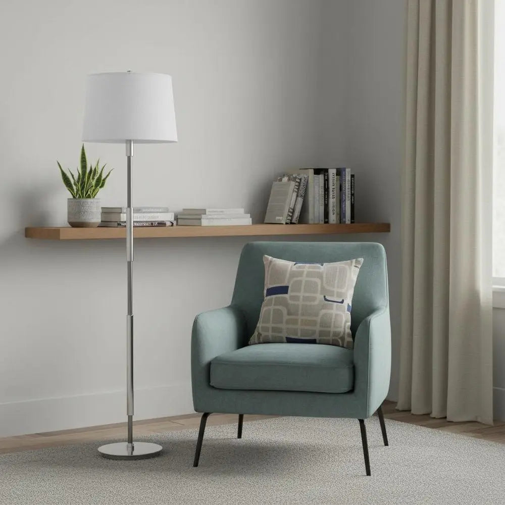 60" Silver Metal Floor Lamp With White Fabric Drum Shade HomeRoots