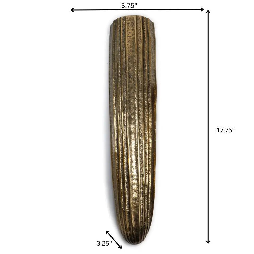 12" Antiqued Gold Ribbed Aluminum Wall Vase HomeRoots