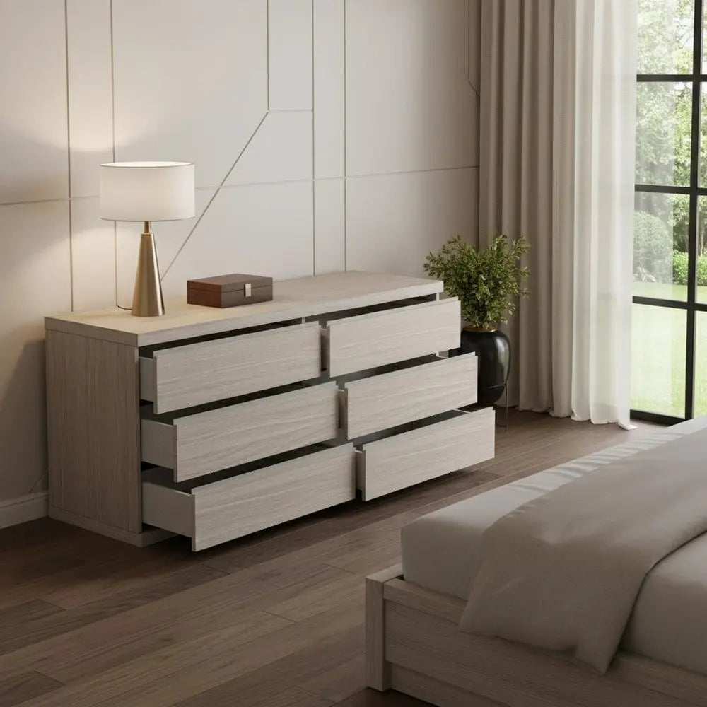 63" Beige Wood Six Drawer Double Dresser - NOBLE HOME INTERIORS