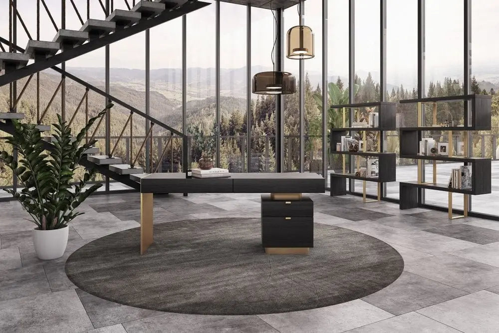 63" Gray and Gold Writing Desk With Four Drawers - NOBLE HOME INTERIORS