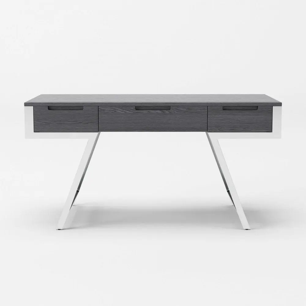 63" Gray and Silver Writing Desk With Three Drawers - NOBLE HOME INTERIORS