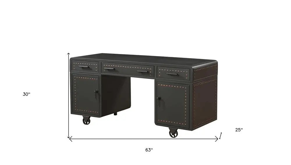 63" Gray Metal Executive Desk With Two Cabinets Three Drawers - NOBLE HOME INTERIORS