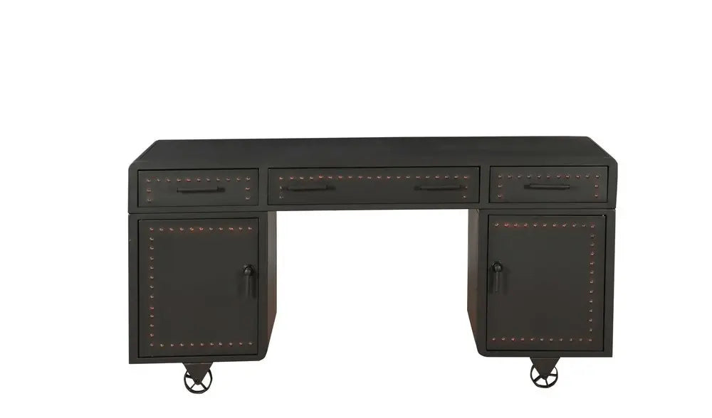 63" Gray Metal Executive Desk With Two Cabinets Three Drawers - NOBLE HOME INTERIORS