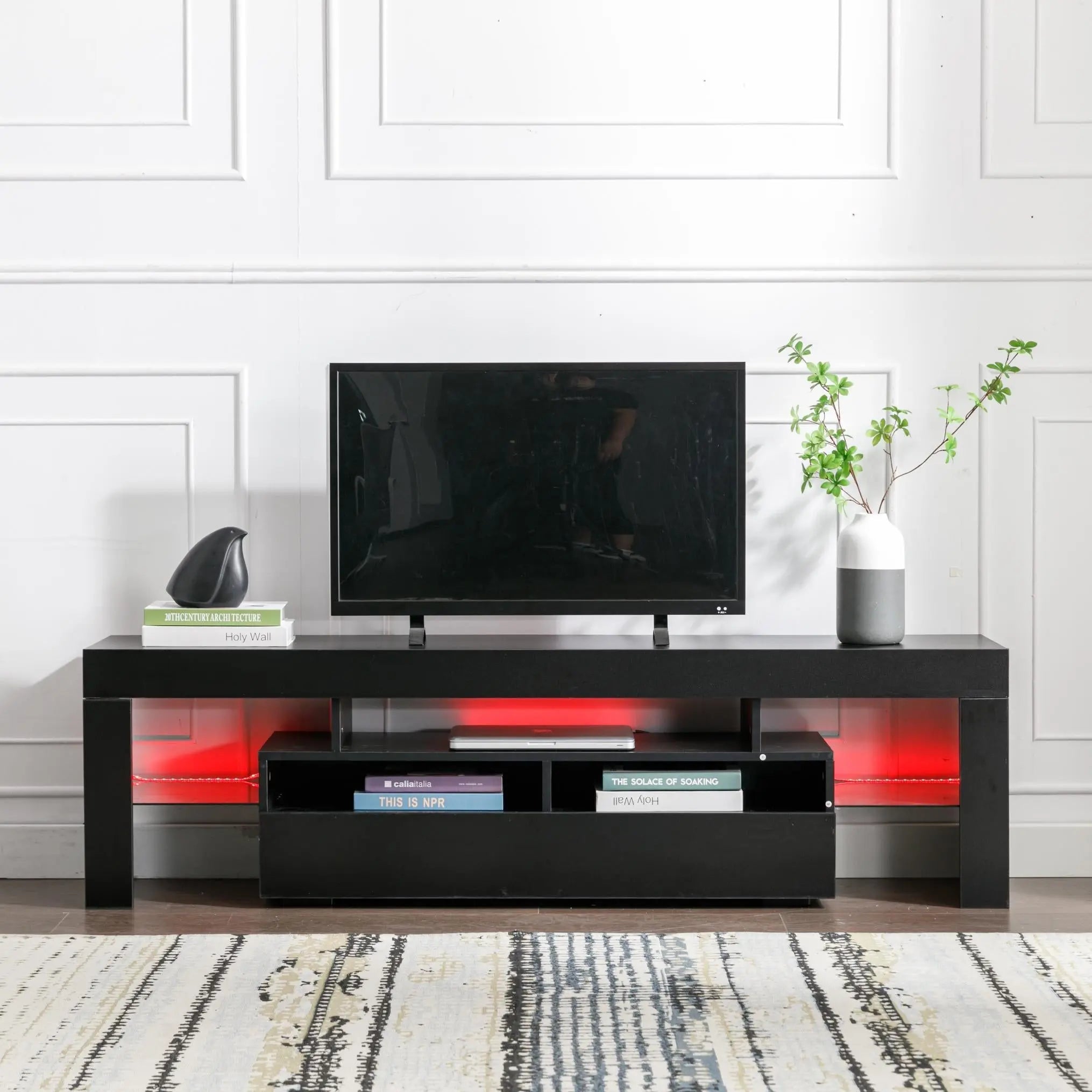63 - inch Modern High - Gloss TV Stand for 65/70 - inch TVs – Entertainment Center with Storage Drawer & RGB LED Lighting - NOVA - HOME - FURNITURE