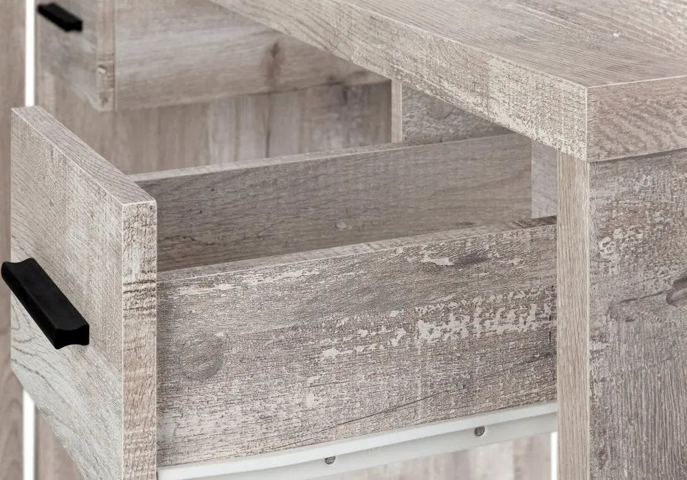 63" Taupe L Shape Computer Desk With Eight Drawers - NOBLE HOME INTERIORS