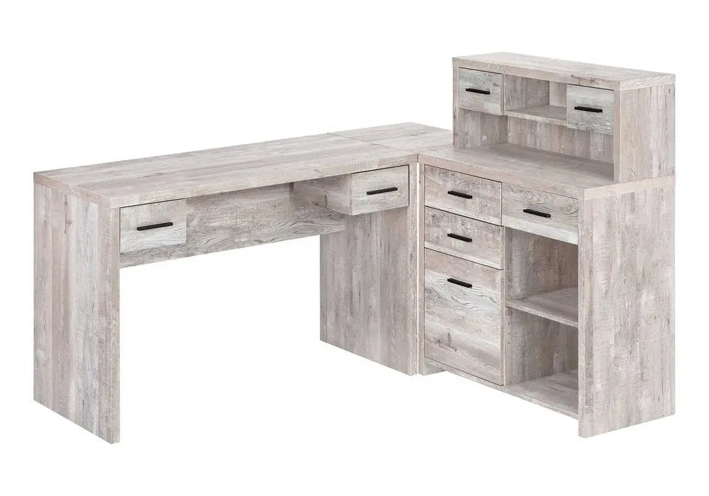 63" Taupe L Shape Computer Desk With Eight Drawers - NOBLE HOME INTERIORS