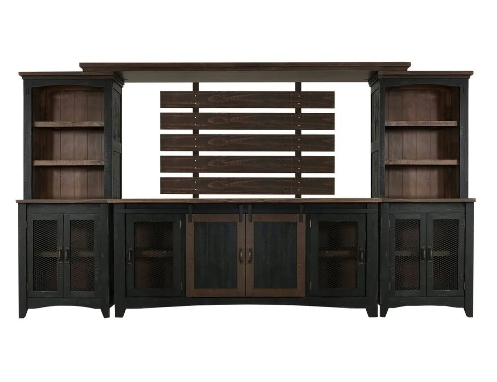 72" Brown and Black Distressed Wood Dining Hutch With Two Doors HomeRoots