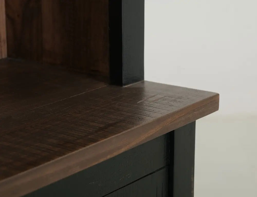 72" Brown and Black Distressed Wood Dining Hutch With Two Doors HomeRoots