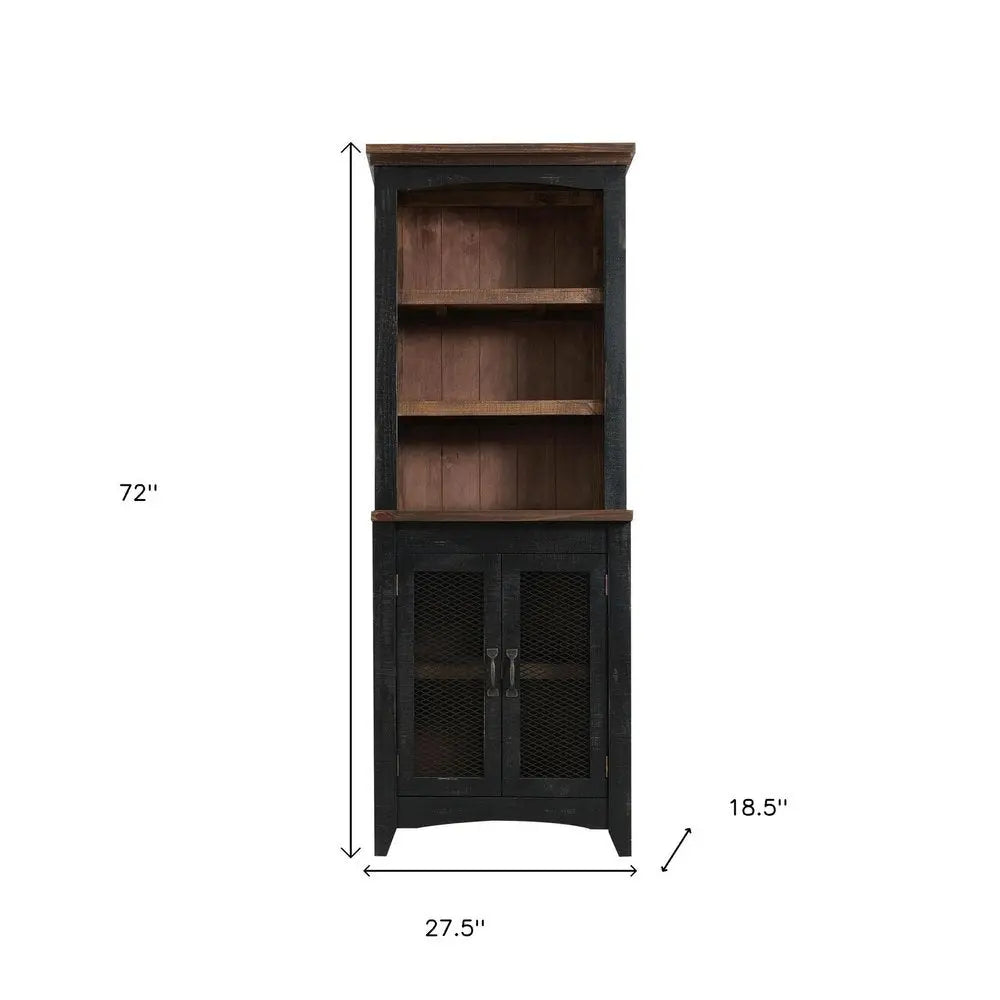 72" Brown and Black Distressed Wood Dining Hutch With Two Doors HomeRoots
