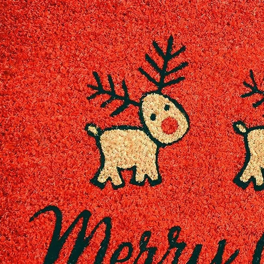 17" X 29" Red And Black Coir Reindeer Outdoor Christmas Door Mat HomeRoots