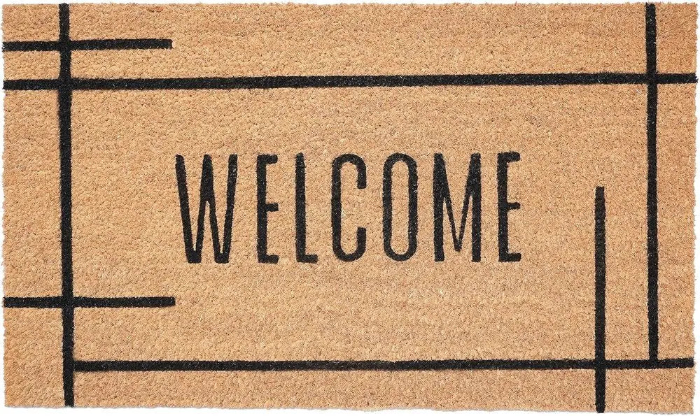 17" X 29" Natural And Black Welcome Outdoor Coir Door Mat HomeRoots