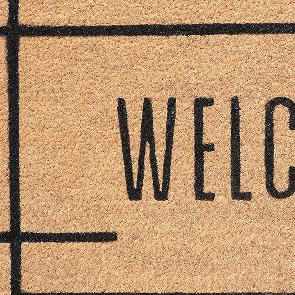17" X 29" Natural And Black Welcome Outdoor Coir Door Mat HomeRoots