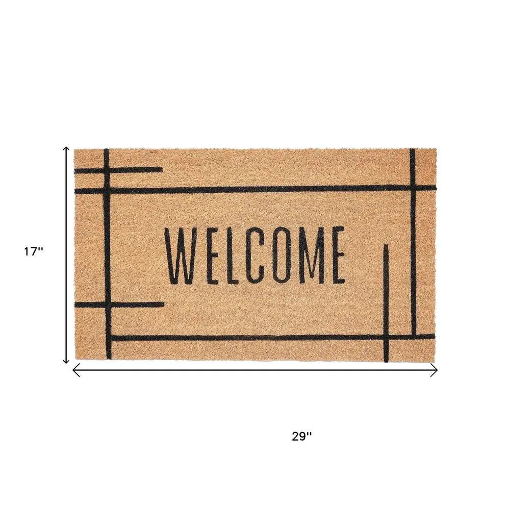 17" X 29" Natural And Black Welcome Outdoor Coir Door Mat HomeRoots